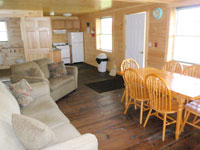 Log Cabin Rental - Living Room and Kitchen - Maine Whitewater